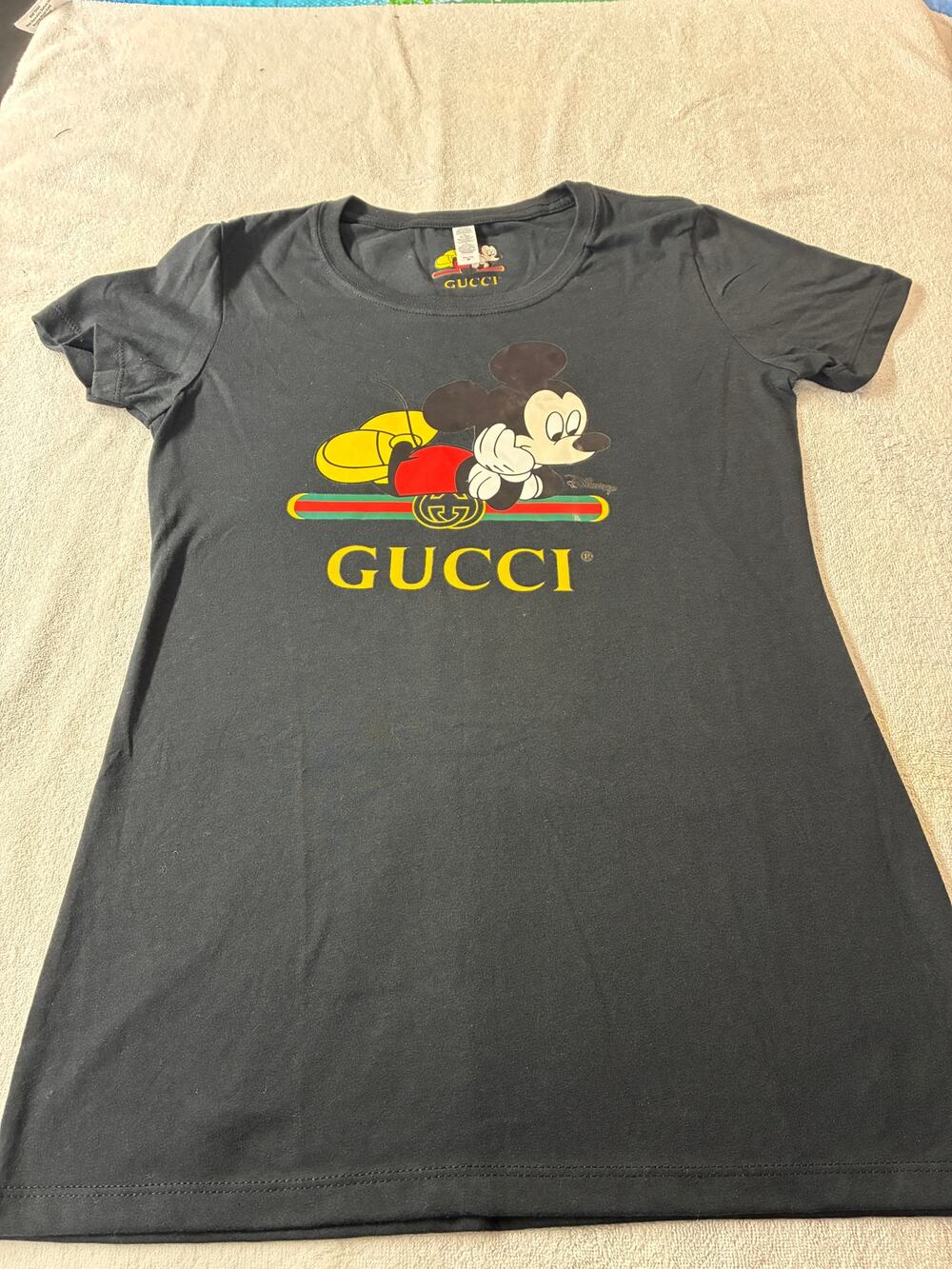Designer Inspired Mouse Graphic T-Shirt Black Women's Medium Italian Made